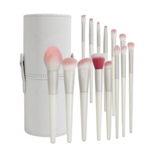 Set 14 Pensule de Machiaj cu Peri Moi, Flippy, cu Suport pentru Depozitare, Bej