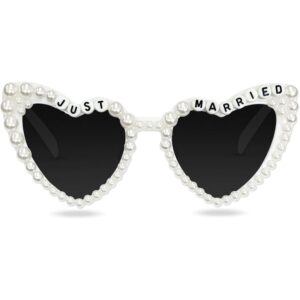 Ochelari Decorativi, Flippy, Model Just Married, cu Perle, pentru Nunta, din PC, 15.3 x 5.7 x 14.5 cm, Alb