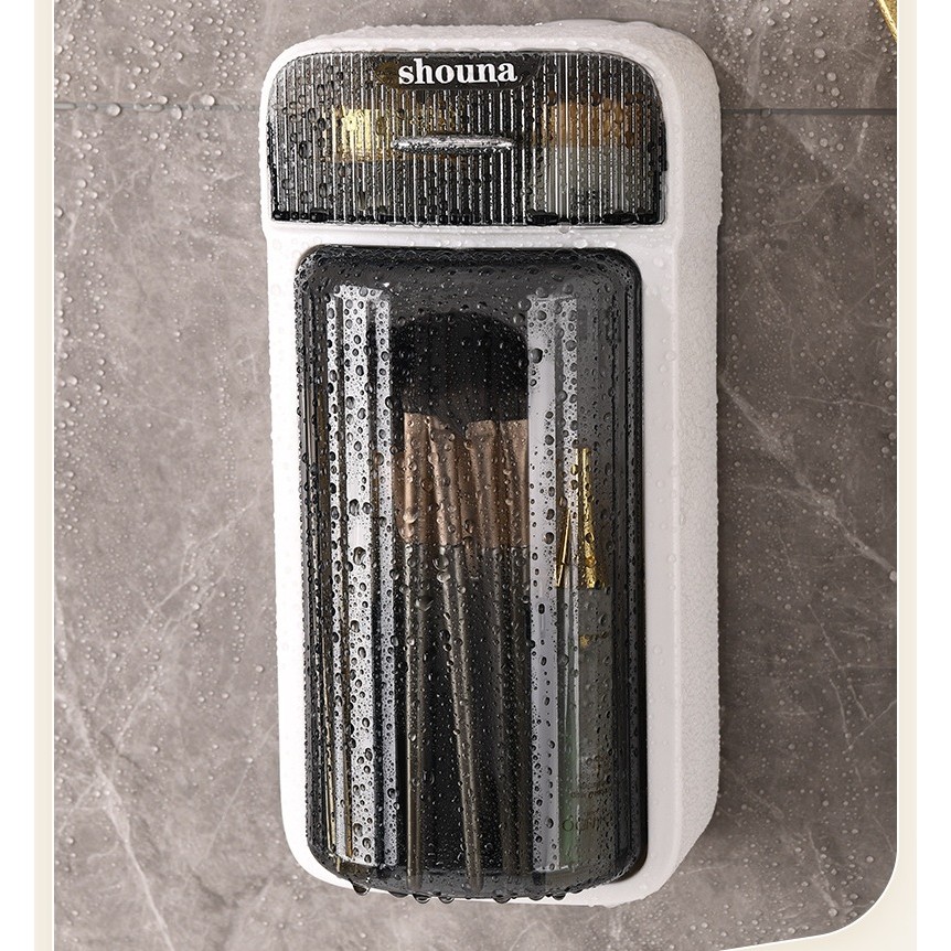 Organizator Baie, Flippy, 4 Compartimente si 1 Sertar, Rotire 360 Grade, din PP+PET, 27.5 x 16 x 11 cm, Alb/Negru - imagine 3