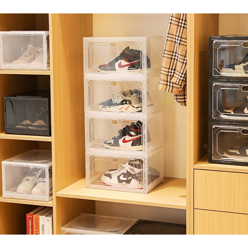 Organizator de Pantofi, Flippy, din PP+ABS, Usa Laterala Magnetica, Rezistenta la Praf, Anti-Oxidare, Utilizare Multipla, 36 x 28 x 21 cm, Transparent - imagine 2