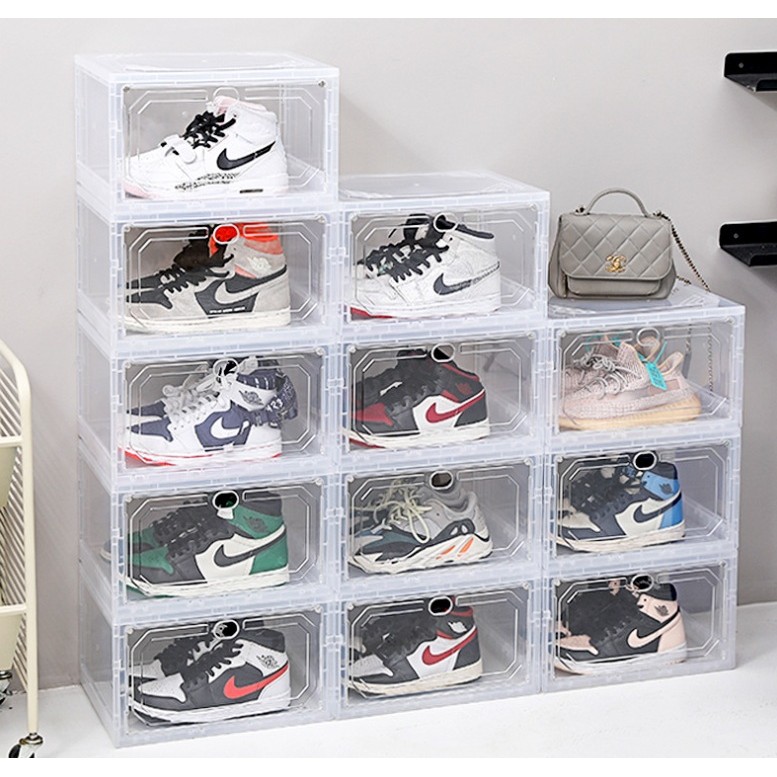 Organizator de Pantofi, Flippy, din PP+ABS, Usa Laterala Magnetica, Rezistenta la Praf, Anti-Oxidare, Utilizare Multipla, 36 x 28 x 21 cm, Transparent - imagine 3