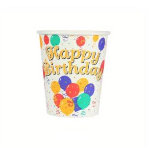 Pahare Cartonate pentru Petreceri, Flippy, Set 10 Pahare Cartonate pentru Zile de Nastere si Aniversari, Model HAPPY BIRTHDAY, 230 ml, 8.6 x 7.5 cm, Multicolor