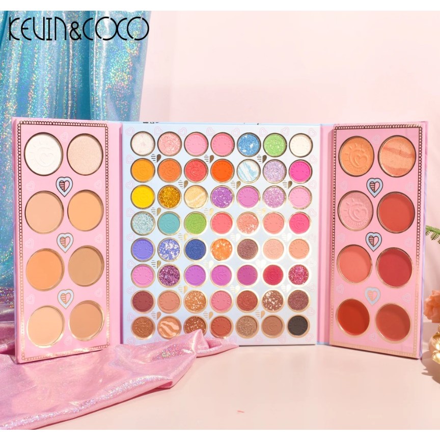 Paleta de farduri Kevin&Coco, 72 de culori, stil pliabil, conturing, iluminator, blush incluse, dreptunghiulara, 22 x 24.5 cm, 490 g, multicolor - imagine 4