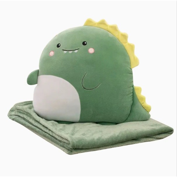 Patura 2in1 pentru Pat sau Canapea, Flippy, Model Jucarie Dinozaur cu Spatiu de Depozitare Patura, Microfibra, 1x1.7 m, Verde