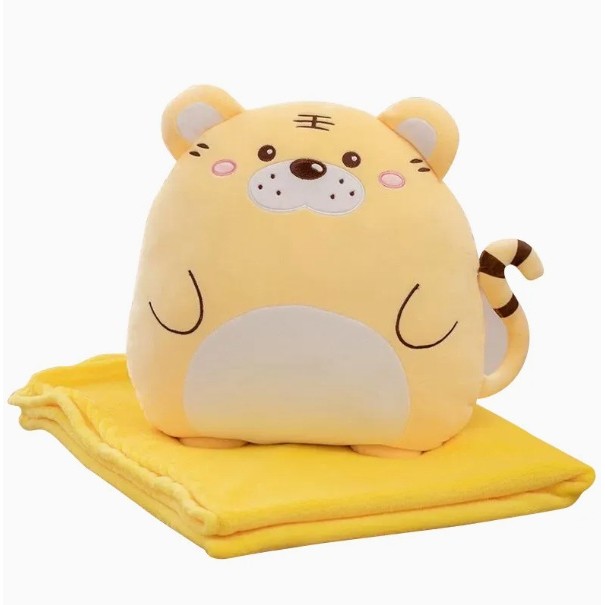 Patura 2in1 pentru Pat sau Canapea, Flippy, Model Jucarie Tigru cu Spatiu de Depozitare Patura, Microfibra, 1x1.7 m, Portocaliu