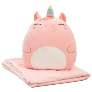 Patura 2in1 pentru Pat sau Canapea, Flippy, Model Jucarie Unicorn cu Spatiu de Depozitare Patura, Microfibra, 1x1.7 m, Roz