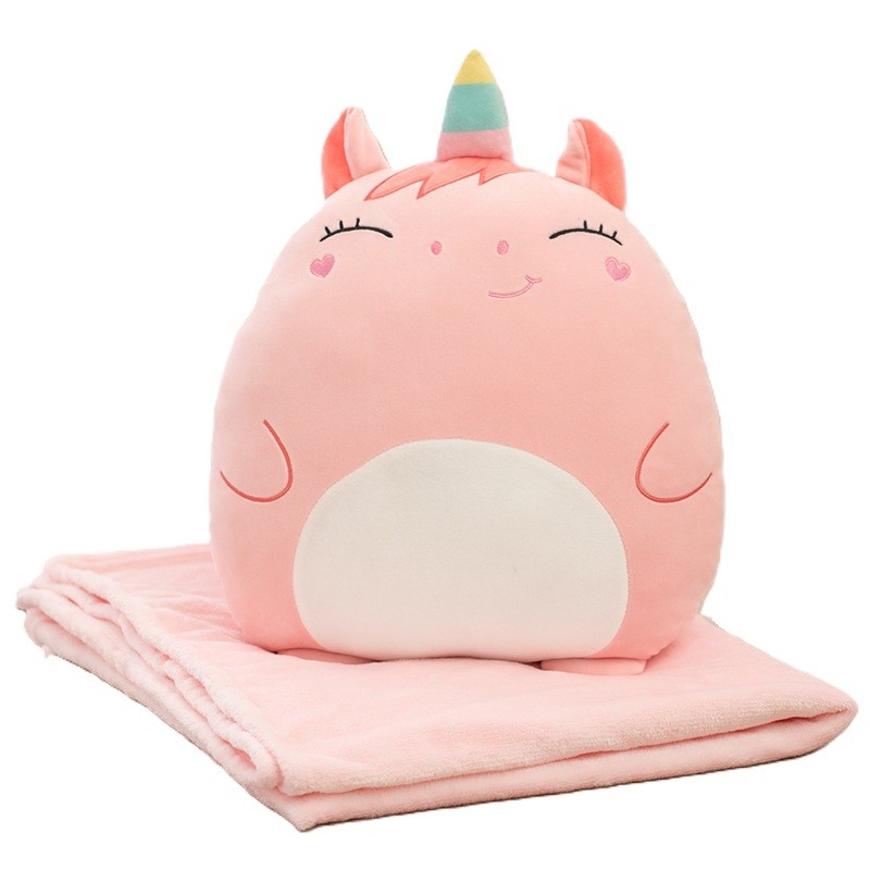 Patura 2in1 pentru Pat sau Canapea, Flippy, Model Jucarie Unicorn cu Spatiu de Depozitare Patura, Microfibra, 1x1.7 m, Roz