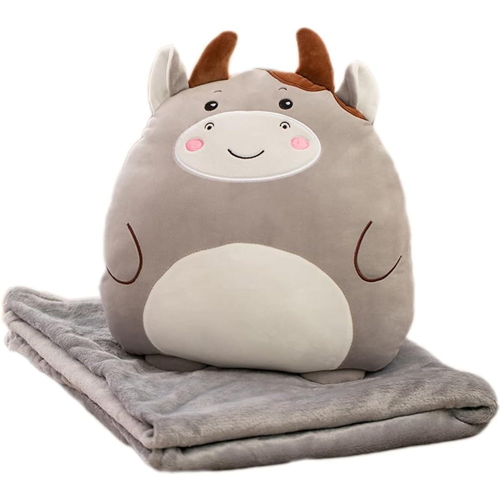 Patura 2in1 pentru Pat sau Canapea, Flippy, Model Jucarie Vacuta cu Spatiu de Depozitare Patura, Microfibra, 1x1.7 m, Gri