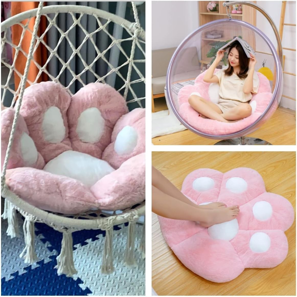 Perna Decorativa, Flippy, Model Laba de Pisica, din Plus, pentru Scaun/Canapea/Podea, 80 x 70 cm, Roz - imagine 3