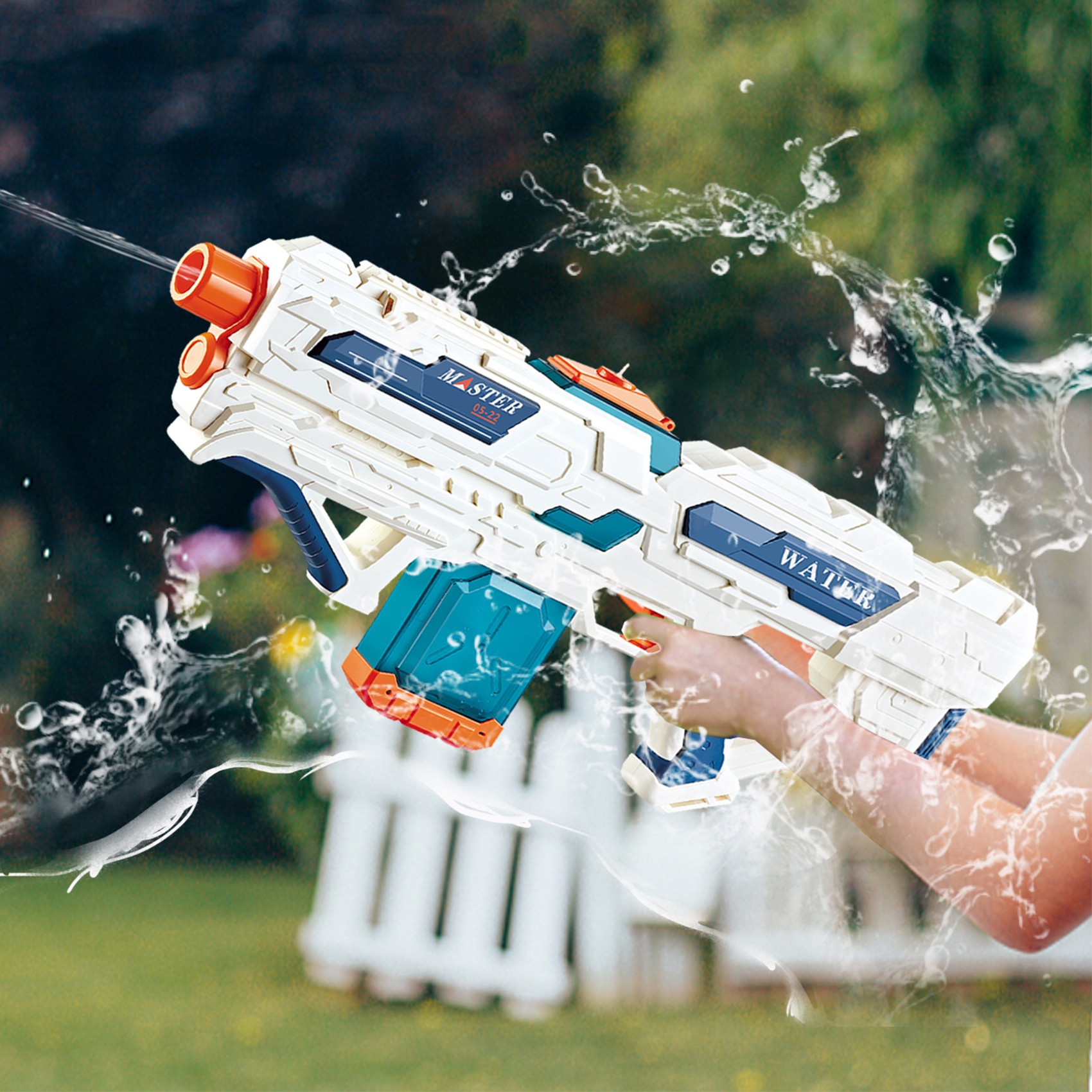 Pistol cu Apa pentru Copii 14+ ani, Flippy, Rezervor 600ml, cu baterie 1200mAh, Electric Burst, Alb/Albastru - imagine 2