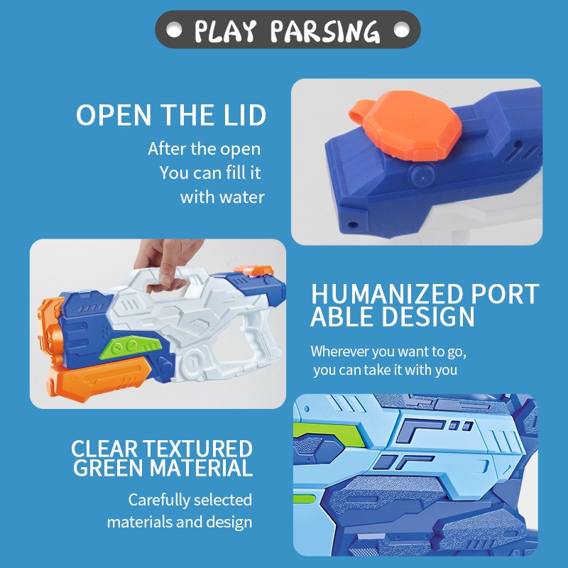 Pistol cu Apa pentru Copii, Rezervor, Pentru Piscina/Plaja, Flippy, 6ani+, 4 duze, Albastru, 1500ML - imagine 4