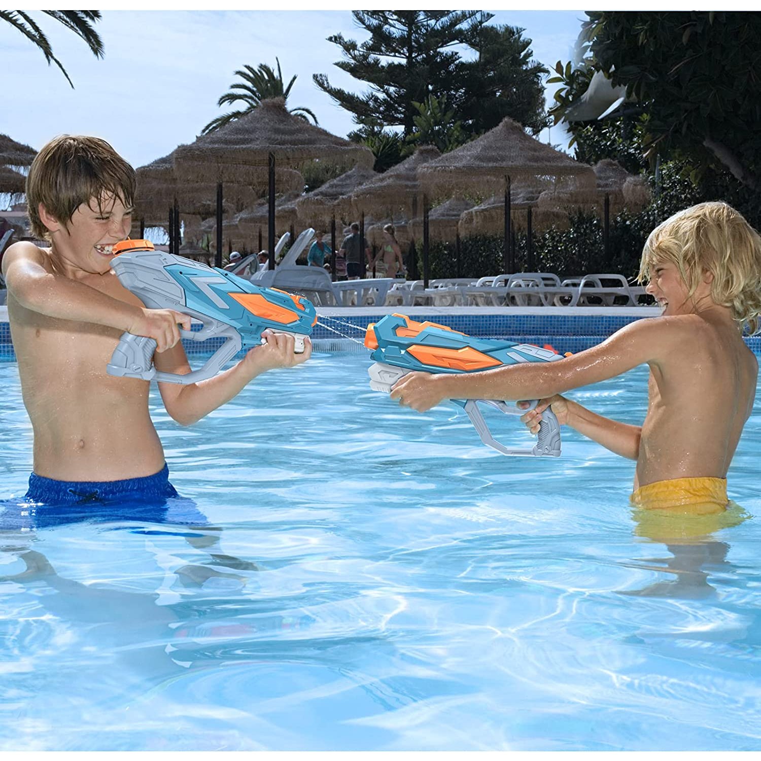 Pistol cu Apa pentru Copii, Rezervor, Pentru Piscina/Plaja, Flippy, 6ani+, Albastru, 4 duze, 900ML - imagine 3