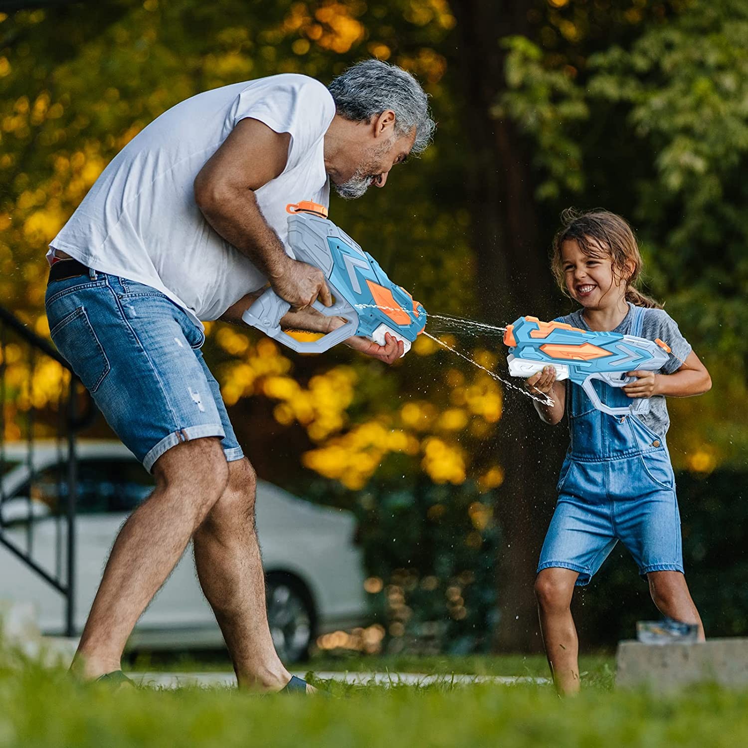 Pistol cu Apa pentru Copii, Rezervor, Pentru Piscina/Plaja, Flippy, 6ani+, Albastru, 4 duze, 900ML - imagine 4