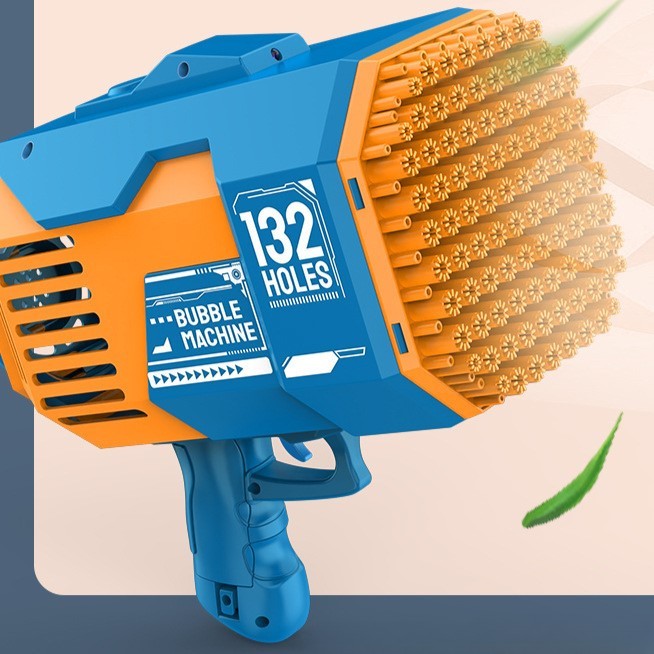 Pistol pentru Baloane de Sapun, Flippy, 132 de Gauri, Lumini Colorate, Tavita, Lichid, Baterie de Li, Cablu de Incarcare, 25cm x 13cm x 26cm, Albastru - imagine 3