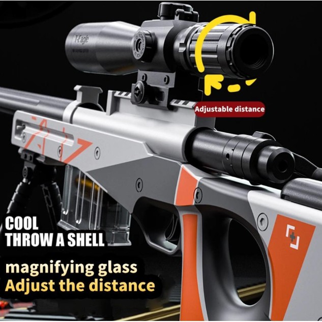 Pusca de Jucarie AWM Ultrarealista, Flippy, Manuala, cu Luneta, 10 de Proiectile din Spuma Moale, 5 Cartuse, 106 cm, 14 ani+, Rosu - imagine 4