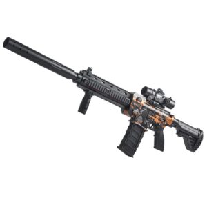 Pusca de Jucarie M416 Ultrarealista, Flippy, cu Luneta, 10 de Proiectile din Spuma Moale, fara Cartuse, 95 cm, 8 ani+, Negru Portocaliu