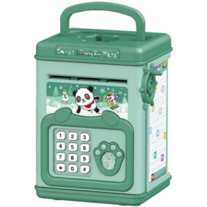 Pusculita pentru Copii, Flippy, pusculita pentru economii SMART BOX cu efecte sonore, Tip ATM, cu Parola cu Amprenta, din plastic, 20 x 13.5 x 11.5 cm Verde