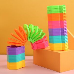 Puzzle pentru copii, Flippy, fidget loop, functie stivuire, bucle, decompresie, curcubeu, 20 cm