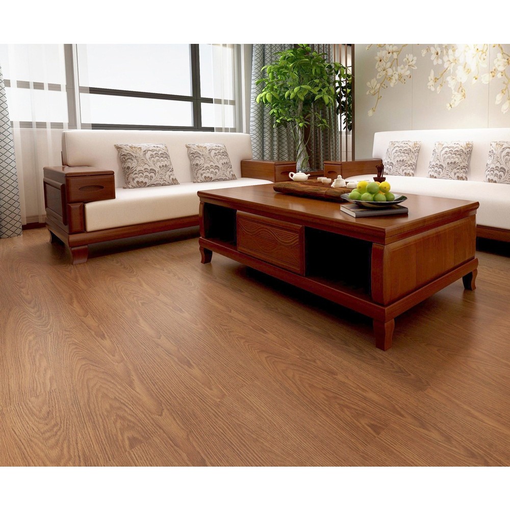 Set 36 Placi Autoadezive pentru Pardoseala, Flippy, din PVC, Impermeabil, Ignifug, Usor de Curatat, Dimensiune Placa 91.44 x 15.24 cm, Grosime 1.5 mm, Acoperire 5 m2, Model 7, Caramiziu - imagine 2