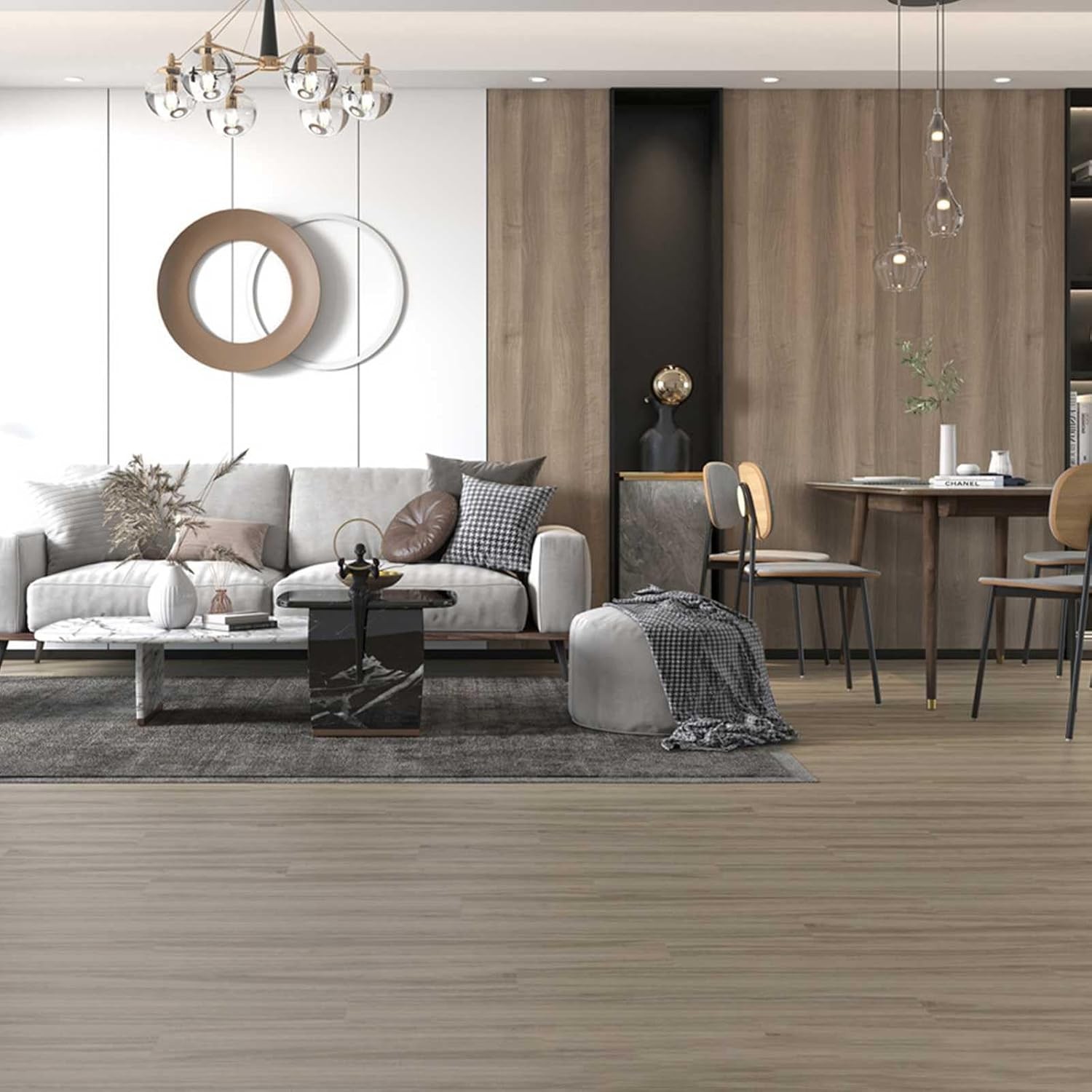 Set 36 Placi Autoadezive pentru Pardoseala, Flippy, din PVC, Impermeabil, Ignifug, Usor de Curatat, Dimensiune Placa 91.44 x 15.24 cm, Grosime 1.5 mm, Acoperire 5 m2, Model 14, Maro - imagine 2