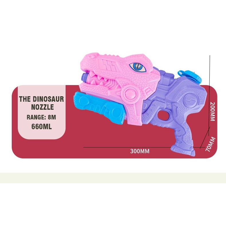 Pistol cu Apa pentru Copii, Rezervor, Pentru Piscina/Plaja, Flippy, 6ani+, Tiranozaur, 3 duze, Roz, 660ML - imagine 3