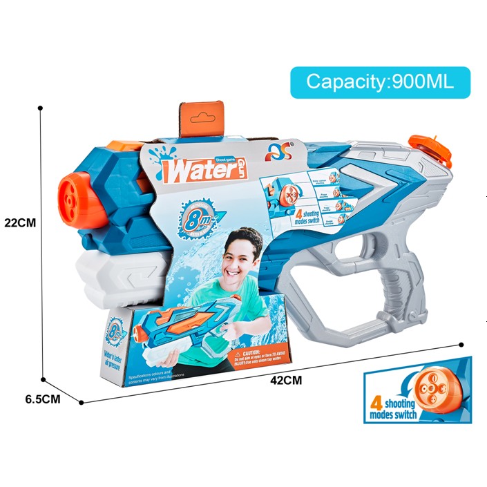 Pistol cu Apa pentru Copii, Rezervor, Pentru Piscina/Plaja, Flippy, 6ani+, Albastru, 4 duze, 900ML - imagine 2