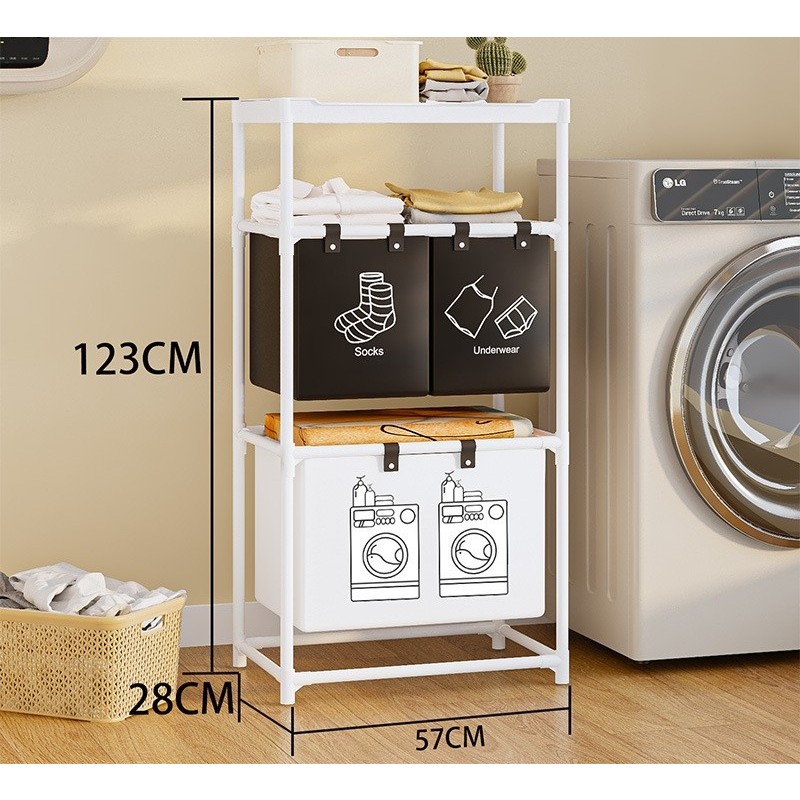 Cos de Rufe, Flippy, 3 Rafturi, 3 Cosuri, Cadru de Otel Inoxidabil, 123x28x57 cm, Alb - imagine 3