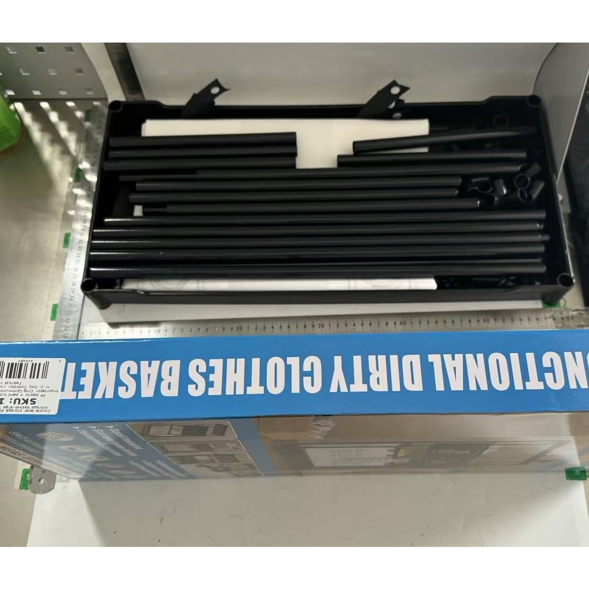 Cos de Rufe, Flippy, 3 Rafturi, 4 Cosuri, Cadru de Otel Inoxidabil, 123x44x57 cm, Negru - imagine 2