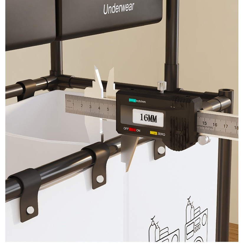 Cos de Rufe, Flippy, 3 Rafturi, 4 Cosuri, Cadru de Otel Inoxidabil, 123x44x57 cm, Negru - imagine 3