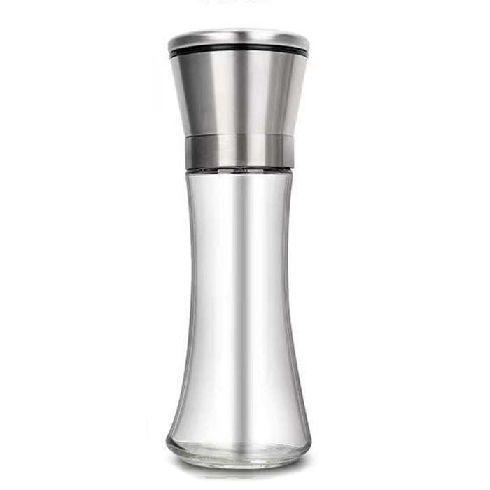 Rasnita Manuala pentru boabe, Flippy, Rasnita pentru Piper Sare Cafea, din Sticla cu Otel inoxidabil, 19.2 x 6.4 cm, volum 200 ml, Transparenta cu Capac din Inox
