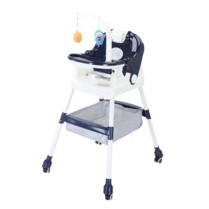 Scaun de Masa pentru Copii, Flippy, Multifunctional, Pliabil, cu Roti, Cos de Depozitare, din Plastic, Centura de Siguranta, Suport de Agatat Jucarii, 110 x 60 x 70 cm, Albastru