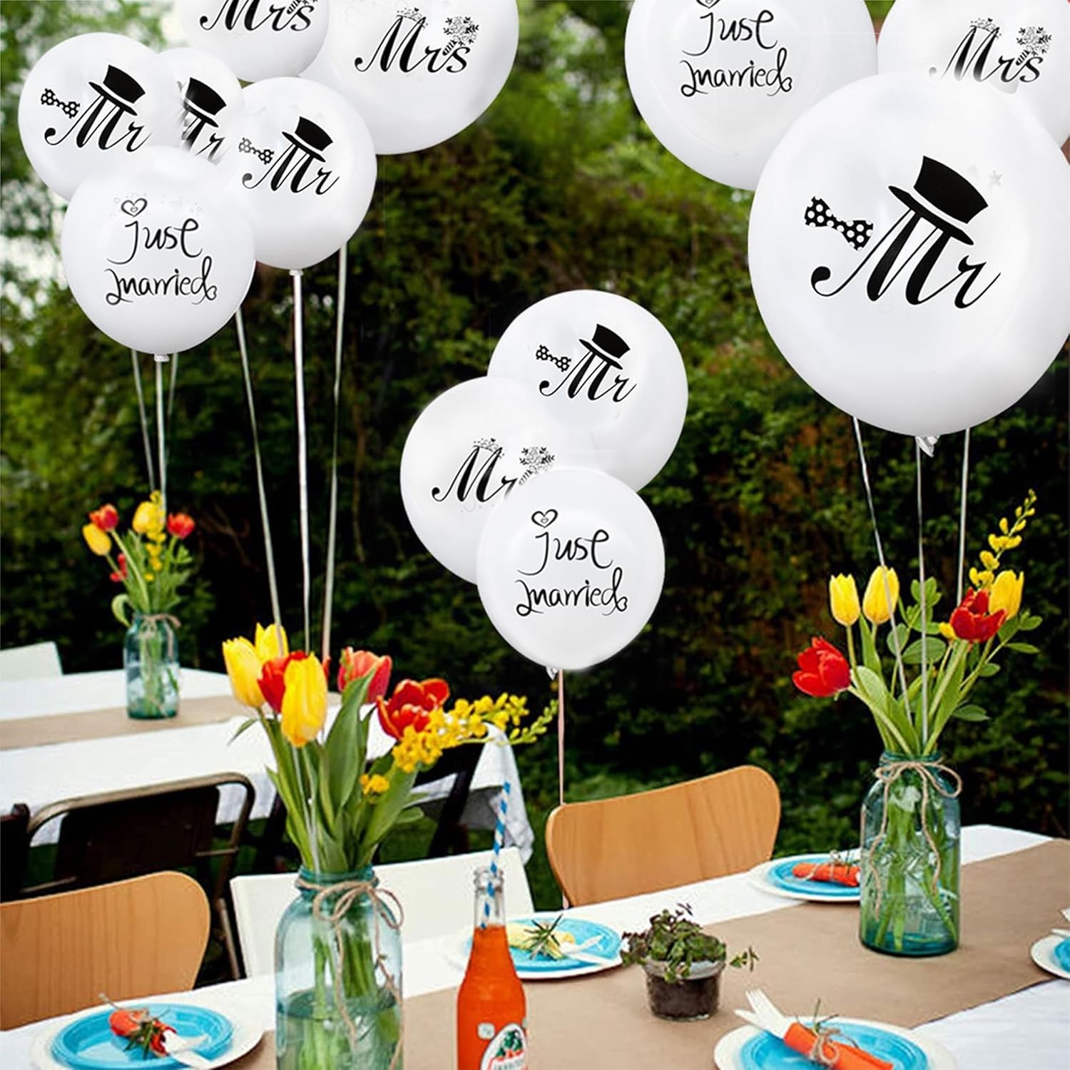 Set 10 Baloane din Latex, Flippy, Model Party Casatorie, Mr&Mrs Just Married, 2.8 g, 30 cm, Alb/Negru - imagine 2