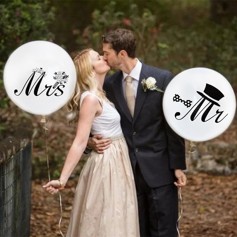 Set 10 Baloane din Latex, Flippy, Model Party Casatorie, Mr&Mrs Just Married, 2.8 g, 30 cm, Alb/Negru - imagine 3