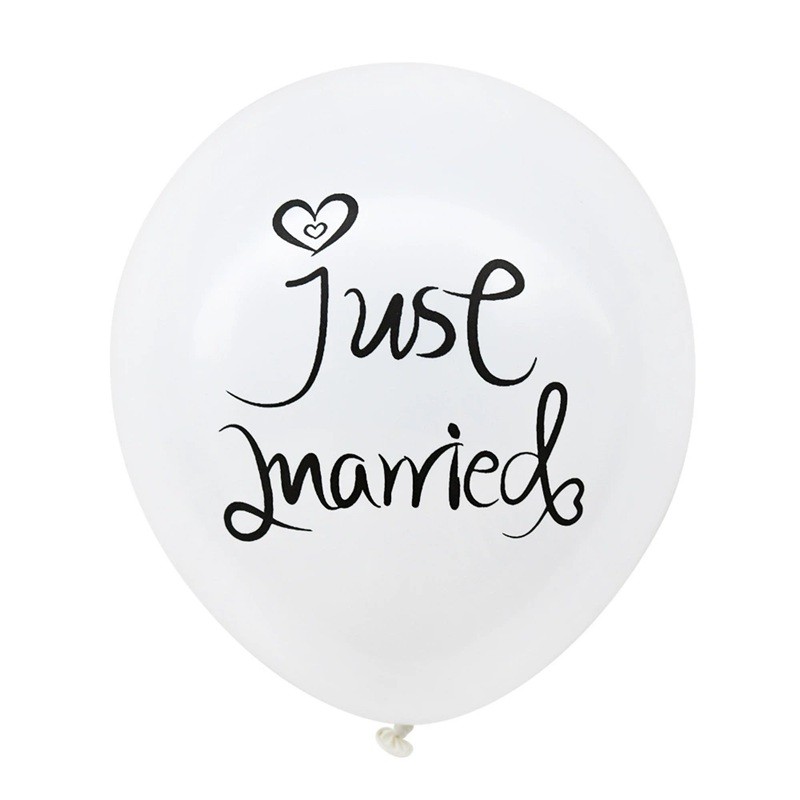 Set 10 Baloane din Latex, Flippy, Model Party Casatorie, Mr&Mrs Just Married, 2.8 g, 30 cm, Alb/Negru - imagine 4