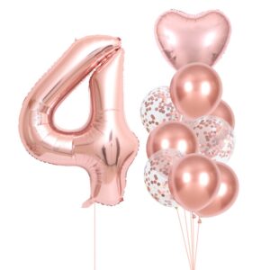 Set 10 Baloane Folie si Latex, Flippy, Tematica Aniversare, Baloane Latex 25cm, Figurina Inimioara 45 cm, Cifra 4 de 81 cm, Ambalaj Individual, Pai Inclus, Umflare cu Aer sau Heliu, Roz Pal