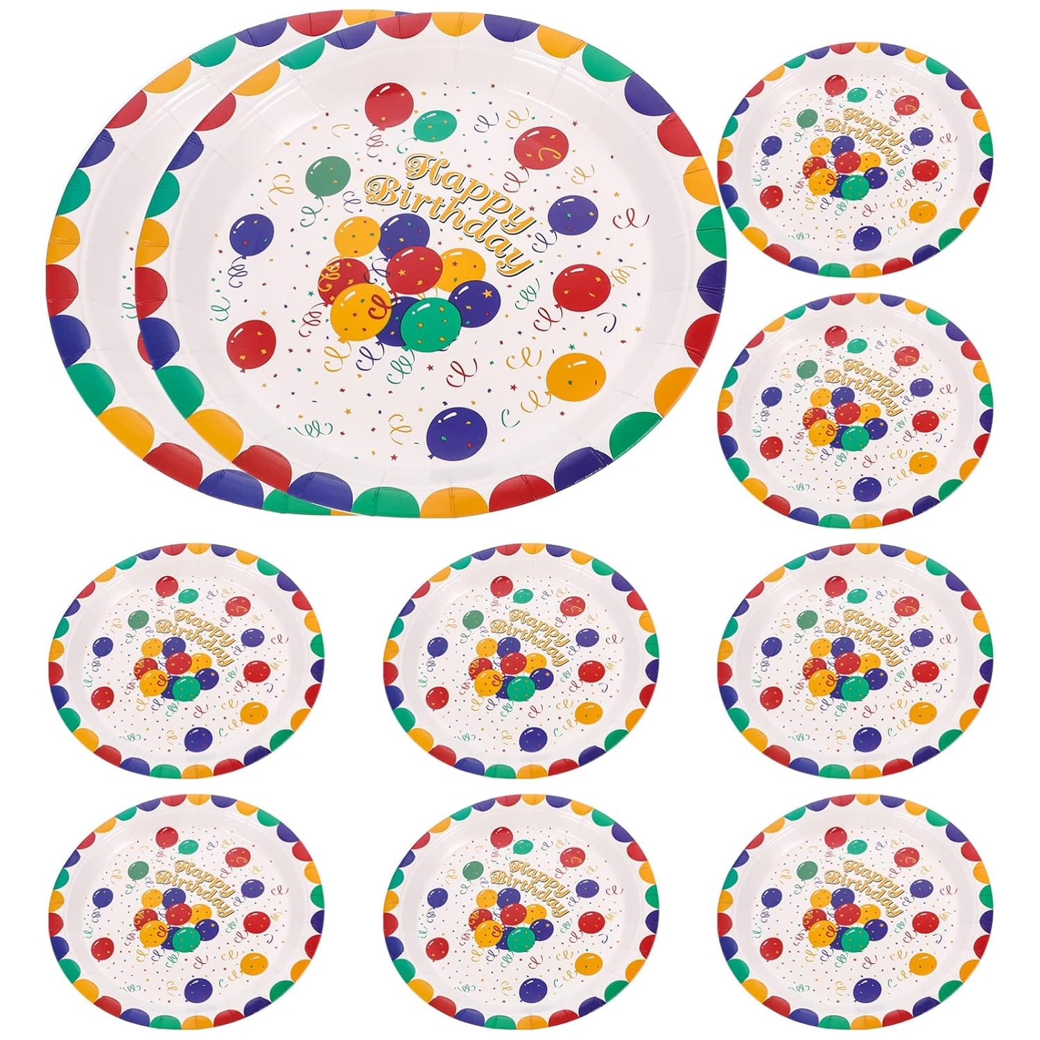 Set 10 Farfurii de Unica Folosinta, Flippy, din Carton, 23 cm, Model Happy Birthday, Multicolor - imagine 3