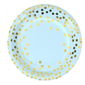 Set 10 Farfurii Unica Folosinta, Flippy, Imprimeu cu Buline, din Carton, Diametru 18 cm, Albastru/Auriu