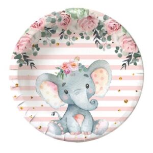 Set 10 Farfurii Unica Folosinta, Flippy, Imprimeu Elefant, din Carton, 22 cm, Roz