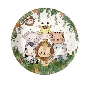 Set 10 Farfurii Unica Folosinta, Flippy, Imprimeu Jungle, din Carton, 17 cm, Verde