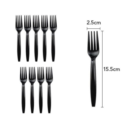 Set 10 Furculite de Unica Folosinta, Flippy, Plastic, 15.5x2.5 cm, negru