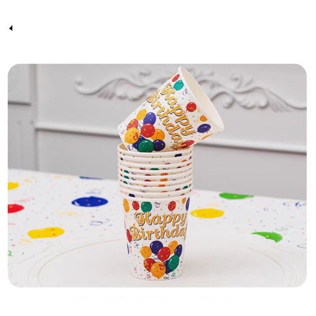 Set 10 Pahare, Flippy, Imprimeu Happy Birthday, Baloane din Carton, 230 ml, 7.5 x 8.6 cm, Multicolor - imagine 3