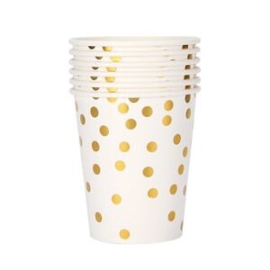 Set 10 Pahare, Flippy, Imprimeu cu Buline, din Carton, 250 ml, 7.5 x 8.5 x 5.2 cm, Auriu