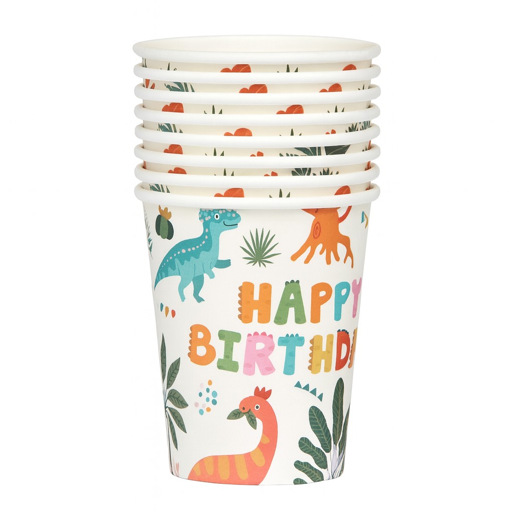 Set 10 Pahare, Flippy, Imprimeu cu Dinozaurii, din Carton, 250 ml, 7.5 x 8.5 x 5.2 cm, Multicolor - imagine 3