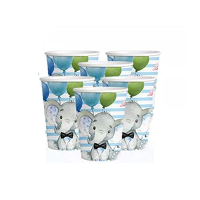 Set 10 Pahare, Flippy, Imprimeu Elefant, din Carton, 7.5 x 8.5 cm, Albastru - imagine 3