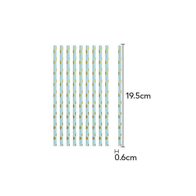 Set 10 Paie, Flippy, din Hartie, 19.5 cm, Model cu Buline Aurii, Albastru - imagine 4