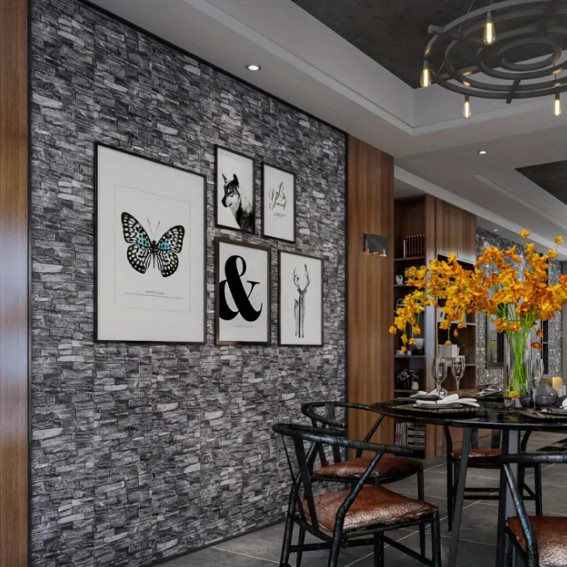 Set 10 Placi Tapet 3D, Flippy, 35 x 38 cm, Grosime 3 mm, din Polietilena, Model Caramida, Suprafata acoperita 1.33 mp, Piatra Gri - imagine 3