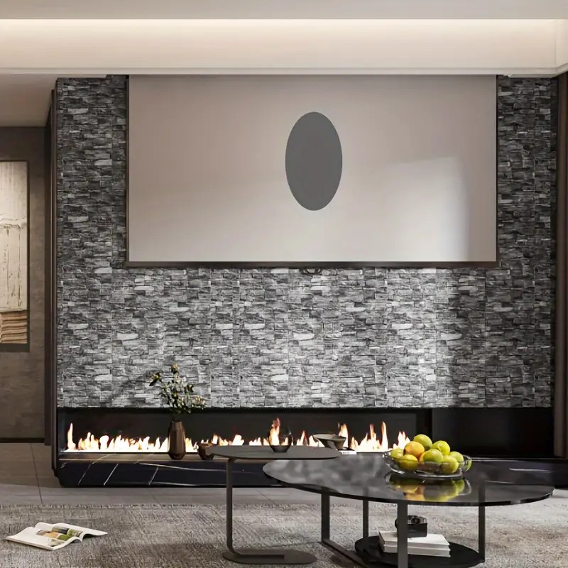 Set 10 Placi Tapet 3D, Flippy, 35 x 38 cm, Grosime 3 mm, din Polietilena, Model Caramida, Suprafata acoperita 1.33 mp, Piatra Gri - imagine 4