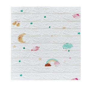 Set 10 Placi Tapet 3D, Flippy, 70 x 77 cm, Grosime 3 mm, din Polietilena, Tip Caramida, Model Curcubeu, Suprafata acoperita 5.3 mp, Alb