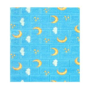Set 10 Placi Tapet 3D, Flippy, 70 x 77 cm, Grosime 3 mm, din Polietilena, Tip Caramida, Model Luna, Suprafata acoperita 5.3 mp, Albastru