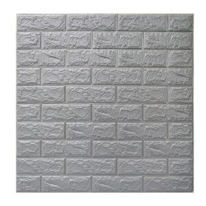 Set 10 Placi de Tapet, Flippy, Autoadezive, 70 x 77 cm, 2.5 mm Grosime, Suprafata Acoperita 5.3 mp, din PVC, Model Caramida, Argintiu